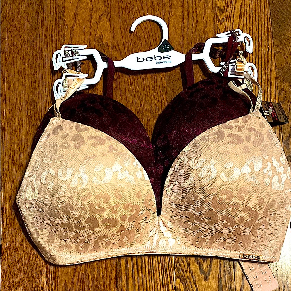 Bebe Women's Leopard Print Bras - Beige and Burgundy